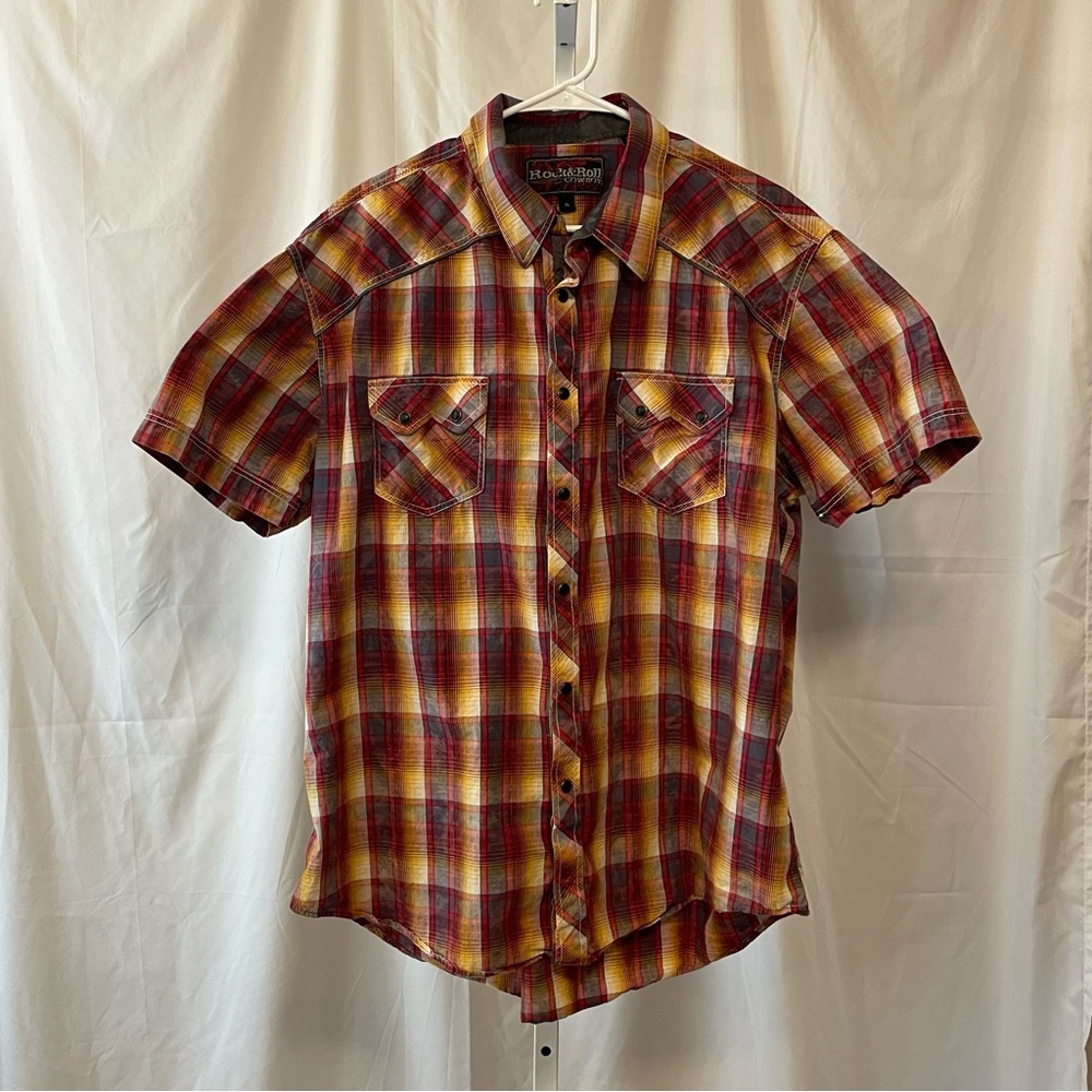 Rock & Roll Cowboy Plaid Pearl Snap Western Rodeo Outdoor Rugged Shirt Size XL